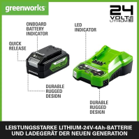 Akumulátor a nabíječka Greenworks 24V - originální akumulátor a nabíječka Greenworks pro všechno zahradní a elektrické nářadí 24